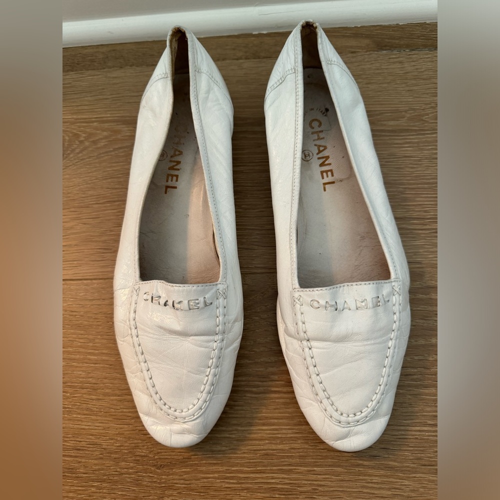 Chanel white loafers